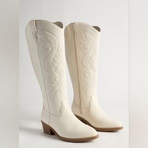 🆕️ 11 WW & EXTRA WIDE CALF WHITE WESTERN COWGIRL / COWBOY KNEE BOOT